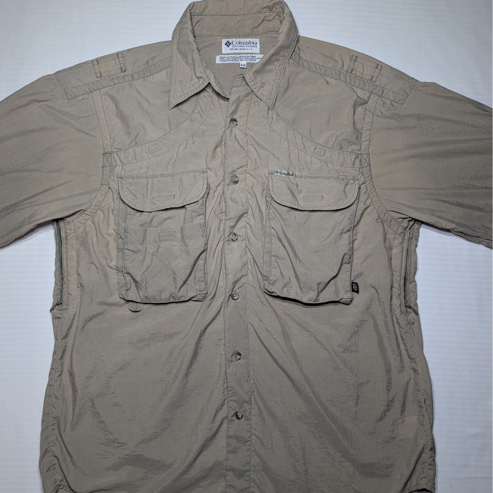 Columbia Utility Fishing Shirt Khaki Nylon Vented Gorpcore Relaxed Y2K